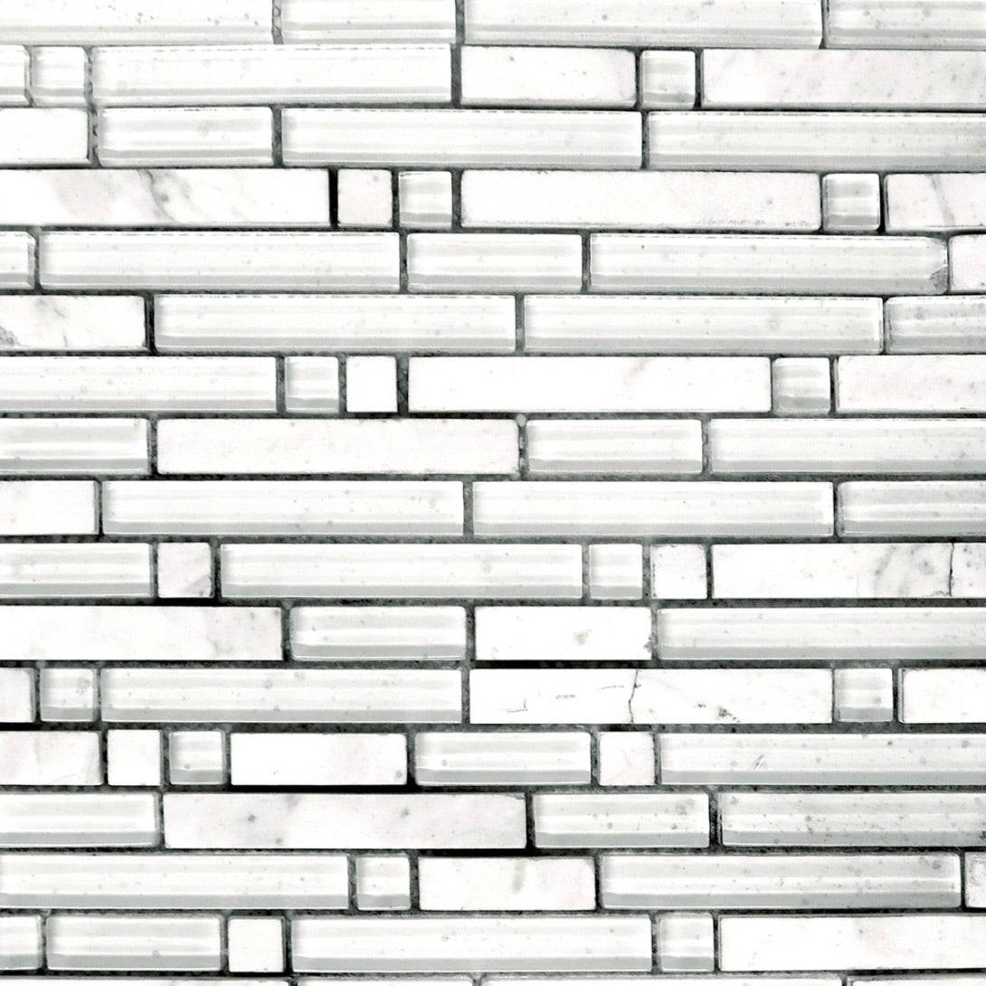 White Glass with Carrara Marble Mosaic
