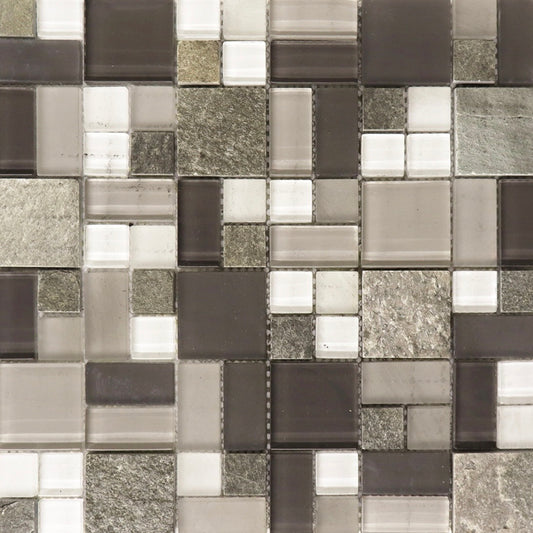 Slate with Brown Smoked & Regular Glass Mosaic